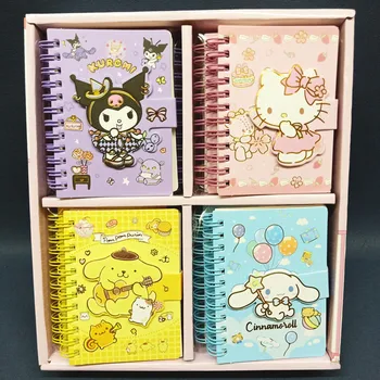 24pcs Sanrio Hello Kitty Kuromi Cinnamoroll Pompompurin de Folhas Soltas Bobina de Notebooks Kawaii Magnético Fivela Diário de Livro de Presentes Crianças