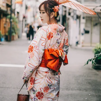 Mulher Elegante Yukata Japão Tradicional Quimono Vestido De Estampa Floral Haori Japão Uniformes Vintage Show No Palco, Realizando Fantasia