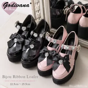 Japonês de pedra de Strass de Coração de Amor Laço Lolita de Minas Produzidos em Massa Plataforma Mary Jane Sapatos de cor-de-Rosa Bombas Menina Sapatos femininos