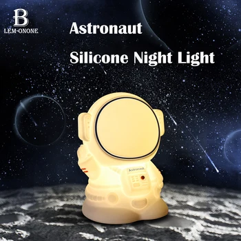 Cartoon Astronauta de Silicone de Luz LED NightLight Recarregável Multicolor Ambiente Lâmpada de Decoração de Casa para Crianças, Presentes de natal