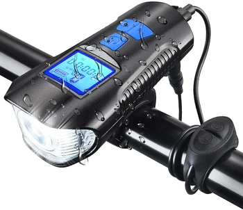 Waterproof a Luz de Bicicleta Recarregável USB Moto Dianteiro Luz de Lanterna com Computador de Bicicleta Velocímetro LCD de Bicicleta Luz da Cabeça do Corno
