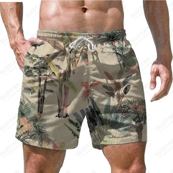 2023 Verão dos Homens Novos Calções de Praia Havaiana de Lazer, Esportes Shorts Plantas Naturais em 3D Impresso Shorts Rápida Respirável Folhas Grandes