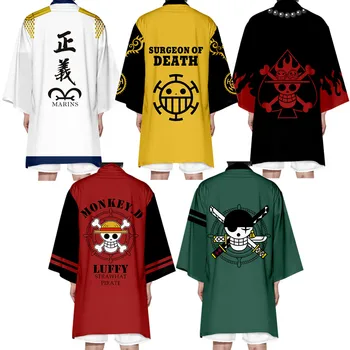 Anime One Piece Monkey D. Luffy, Roronoa Zoro Trafalgar Law Cosplay Traje Revestimento Uniforme De Camuflagem Top Kimono Marinha Unisex Haori Camisa