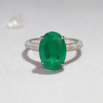 DIWENFU S925 Prata Esmeralda do Anel de Casamento para as Mulheres Bandas Bohemia Oval Jóia de pedra preciosa de cor Verde Esmeralda Anéis de Caixa