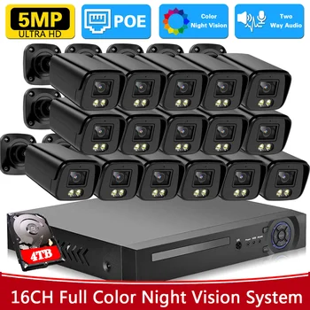 Do IP do CCTV Sistema de Câmera de Segurança 16CH 5MP POE NVR Kit Exterior Impermeável de Cor de Visão Noturna NVR gravador de Vídeo-Vigilância Conjunto de 4K