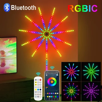 Smart Bluetooth RGBIC Diodo emissor de fogo-de-Artifício Faixa de Luz 5050SMD 180LEDs Led Lâmpada de fogo-de-Artifício de Sincronização de Música de Decoração de Iluminação Para a Sala de Natal