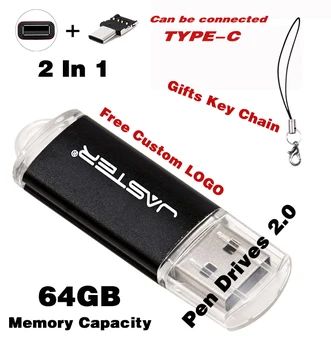TIPO-C 2 Em 1 Grátis LOGOTIPO Personalizado Caneta Preta Unidades de 64 GB USB Flash Presentes Unidade Chave de Cadeia Stick de Memória da Fotografia de Casamento Presentes