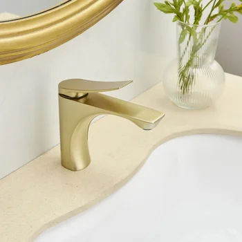 Único Furo Único Punho Torneira da casa de Banho Em Ouro polido Escovado Ouro, de Bronze [EUA Stock]