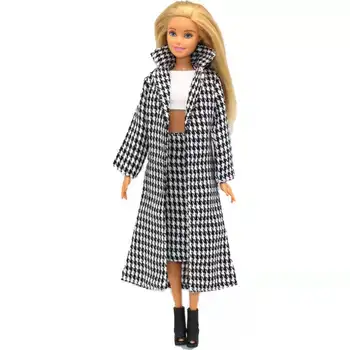 Preto Houndstooth Xadrez de Inverno, Vestido de Jaqueta para a Boneca Barbie com Roupas Roupa Casaco Parka de 1/6 BJD Casa de bonecas Acessórios Menina DIY Brinquedo