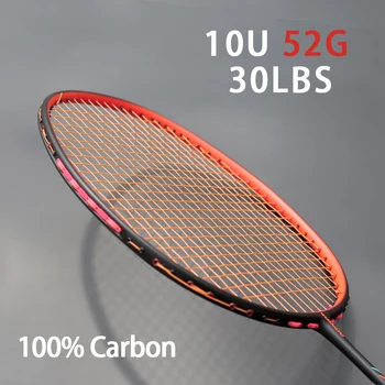Mais leve 10U 52G 100% de Fibra de Carbono, Raquetes de Badminton Enfiadas Profissional Raquete Max Tensão 30LBS G4 Treinamento Com Sacos de Raquete de