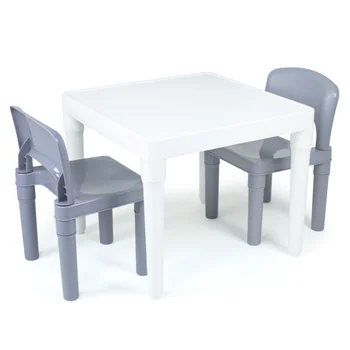 Humilde Tripulação de Springfield Crianças de Apagar a Seco de Plástico de 3 peças de Mesa e 2 Cadeiras Set, Branco/Cinza crianças tabelas