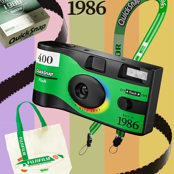 Fujifilm QuickSnap 1986 Descartáveis Câmera de Filme, Caixa de Presente Definir Filme Vintage Máquina Impressora de Fotos (data de Validade: dezembro de 2024）