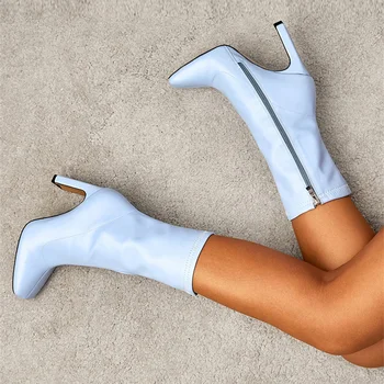 TRILEINO Ankle Boots de Moda Para as Mulheres Pista Partido Estilo Discoteca Botas de Senhoras Dedo do pé Quadrado Zip Outono Inverno Sapatos de Bombas
