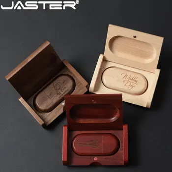JASTER USB 2.0 de venda quentes do Oval de Madeira USB+ CAIXA de pendrive (livre de logotipo personalizado) USB 4GB 8GB 16GB 32GB 64GB flash drive USB