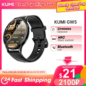 KUMI GW5 Smart Watch 1.39 polegadas NFC IP68 Impermeável Bluetooth 5.2 100+ Sport frequência Cardíaca Pressão Arterial Monitor de Oxigênio