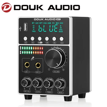 Douk de Áudio M7 Aparelhagem hi-fi Karaoke Amplificador com MICROFONE Bluetooth Receptor de Áudio S/PDIF Amp para Casa/Carro USB Leitor de AC/DC 80W+80W