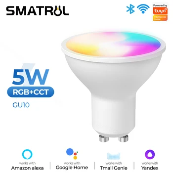 SMATRUL Tuya GU10 wi-Fi Smart Light Lâmpadas LED RGBCW 5W Dimmable Lâmpadas de Vida Inteligente Contro Remoto Trabalhar com Alexa Inicial do Google