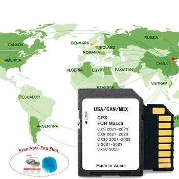 NOVO Mapa Sat Nav 2022 Navegação do Cartão SD Para o MAZDA 3 CX-5 CX-9 CX 30 CX-50 EUA/CAN/MEX Com Adesivo Anti-Nevoeiro
