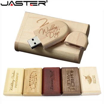 JASTER USB Flash Drive 128GB de Memória Stick 2.0 de Madeira Livre do Logotipo Personalizada Pessoal Pendrive 4GB 8GB 16GB 32GB 64GB Presente de Casamento