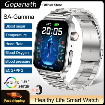 2023 Novo Não-invasivos de Açúcar no Sangue Smart Watch Homens Voz Chamando-relógio de Pulso, a Temperatura do Corpo de Estresse Teste de ECG+PPG NFC Smartwatch