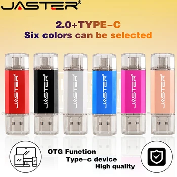 JASTER USB 64GB 32GB 2 em 1 OTG U Disco de 16GB 4GB 8GB 2.0 Vermelho Pendrive para telefones móveis Dispositivo de Unidade Flash Memory Stick