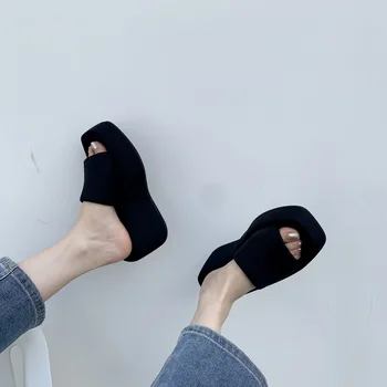 Rosa Cunha Sandálias Das Mulheres, Plataforma De Salto Alto, Chinelos Criador De Slides Do Bloco De Calcanhar Sapatos De Verão Sandales Femmes