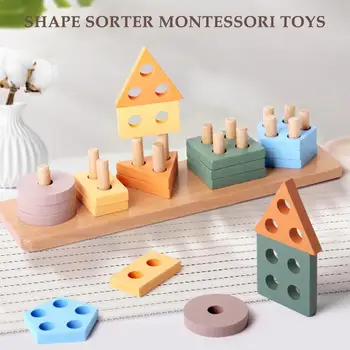 Montessori Brinquedo de Madeira, Blocos de Construção Bebê Aprendizagem Precoce de Brinquedos Educativos, de Cor Shape Match Crianças Quebra-cabeça Brinquedos de Presente Para Crianças W8K1