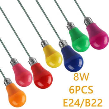 6PCS/MONTE LED da fase da cor completa de luz Natal da tintura do bulbo AC110V 220V E27 B22 8W nenhuma cintilação 7 tipos da cor do bulbo