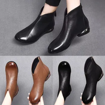 2023 Inverno Mulher Ankle Boots Moda Europeia bola para o shotpeening Grosso Calcanhar Curto Botas de salto Baixo Fivela do Cinto Feminino senhoras