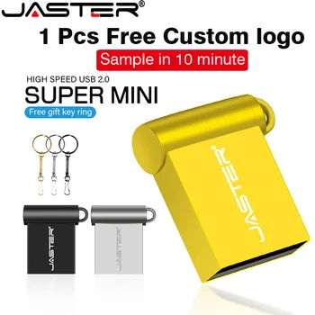 JASTER Super Mini Flash do USB do Metal Drive 128GB de Ouro 64GB Livre Logotipo Gravado com Chaveiro Pen Drive de Presente do Negócio Memory Stick