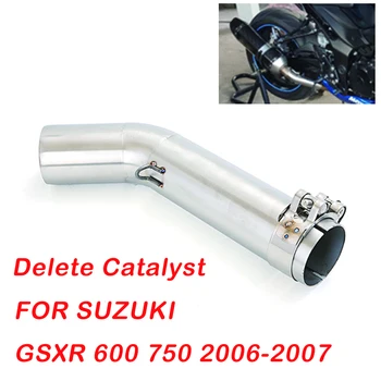 51MM Para Suzuki GSX-R 600 GSXR750 2006-2007 Motocicleta Silenciador de Escape Meados de Tubo de Aço Inoxidável de Ligação do Meio Tubo de Excluir do Catalisador