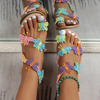 Verão As Mulheres Borboleta Flats, Sandálias Casuais Sapatos De Praia 2023 Nova Moda Clipe De Dedo Do Pé De Chinelos Caminhando Boêmio Sapatos Femme Slides