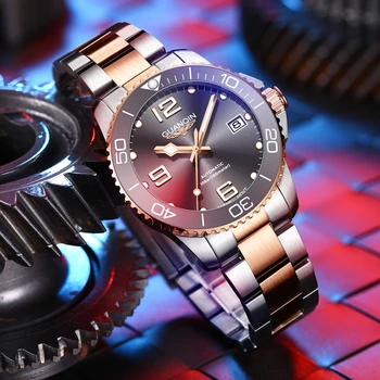 GUANQIN de alto Luxo de Ouro, Relógios de homens de 2023 Mecânica Relógios de pulso Relógio Automático Homens NH35 Bisel de Cerâmica Impermeável Montre Homme