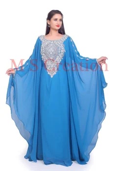 Moroccon Georgette Vestido Farasha Manto de Dubai Mulheres Requintado de mangas compridas Vestido de Índio Vestido das Mulheres